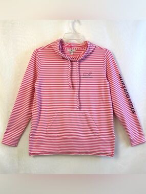 Vinyard Vines Women’s Pink and White Pullover Cotton Knit Whale Hoodie / Small